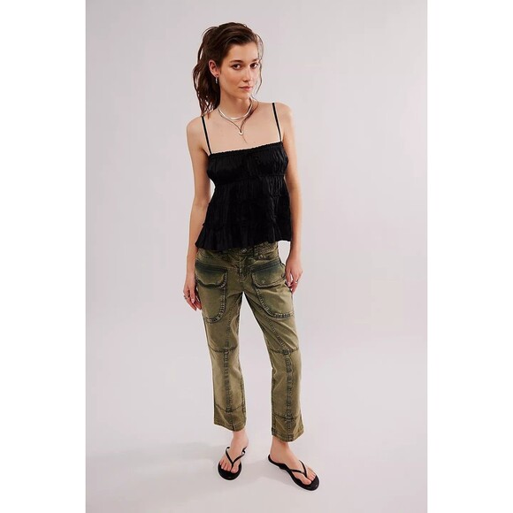Free People We The Free Hot In It Moto Pants Utility Vintage Green S NEW 281960 - Picture 1 of 7